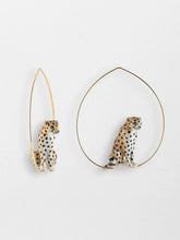 Load image into Gallery viewer, Nach France Sitting Cheetah Porcelain Hoop Earrings