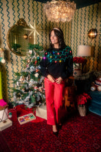 Load image into Gallery viewer, Queen Of Sparkles Pearl &amp; Jewel Christmas Lights Sweater | Black