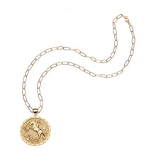 Load image into Gallery viewer, Gold necklace with a zodiac pendant on a white background