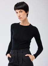 Load image into Gallery viewer, Majestic Filatures Merino Silk Micro Rib Long Sleeve Crewneck | Black