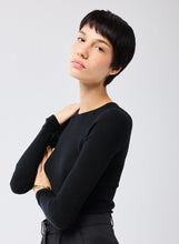 Load image into Gallery viewer, Majestic Filatures Merino Silk Micro Rib Long Sleeve Crewneck | Black