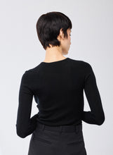Load image into Gallery viewer, Majestic Filatures Merino Silk Micro Rib Long Sleeve Crewneck | Black