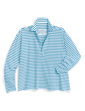 Load image into Gallery viewer, Frank &amp; Eileen Patrick Popover Henley | Turquoise Stripe