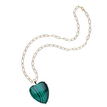 Load image into Gallery viewer, Jane Win LOVE Carry Your Heart Pendant Malachite On 18&quot; Drawn Link Chain