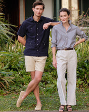Load image into Gallery viewer, Ann Mashburn Frankie Cropped Pant | Ivory Blue Crinkled Stripe