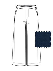 Frank & Eileen Maisie Pull On Crop Wide Leg Linen Pant | Navy