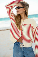 Load image into Gallery viewer, Marea Martha Cardigan | Ivory &amp; Red Stripe