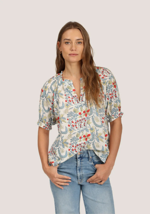 Mia Blockprint Top | Denim Blue