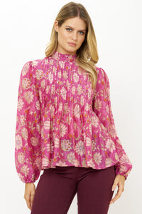 Oliphant Long Sleeve Pintuck Blouse | Magenta Presido
