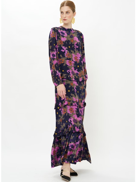 Oliphant Mock Neck Maxi | Suzani Navy