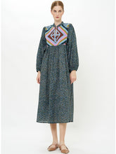 Load image into Gallery viewer, Oliphant Mandarin Balloon Sleeve Midi Dress | Jag Navy