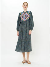 Load image into Gallery viewer, Oliphant Mandarin Balloon Sleeve Midi Dress | Jag Navy