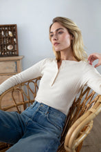 Load image into Gallery viewer, Marea Pointelle Long Sleeve Henley | Ivory