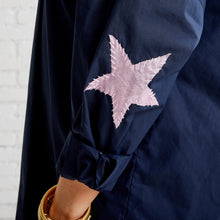 Load image into Gallery viewer, Caryn Lawn Preppy Leather Star Elbow Top | Navy &amp; Rosé
