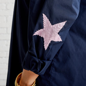 Caryn Lawn Preppy Leather Star Elbow Top | Navy & Rosé