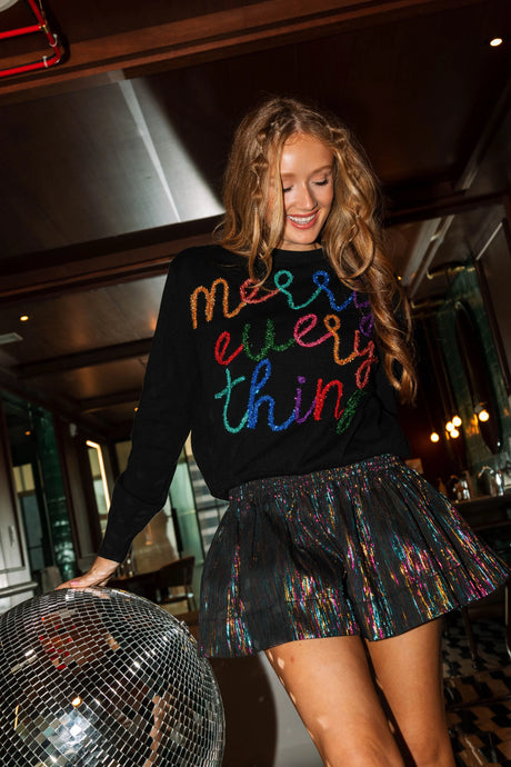 Queen Of Sparkles MERRY EVERYTHING Sweater | Black