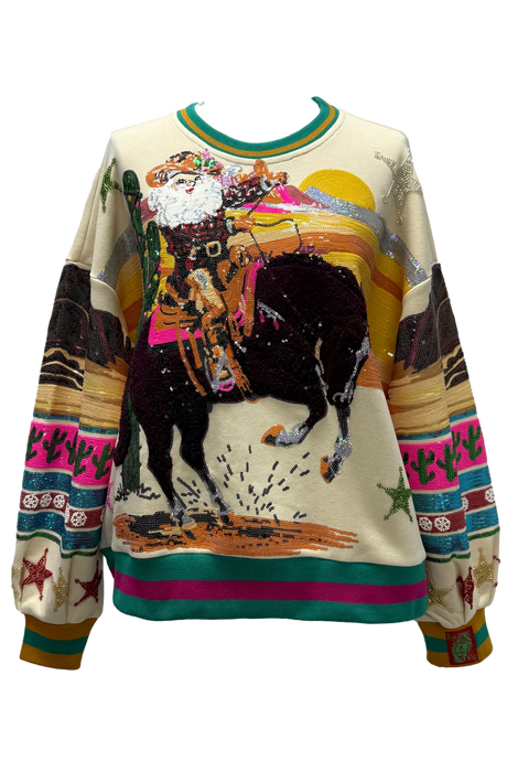 Queen Of Sparkles Vintage Cowboy Santa Christmas Sweatshirt