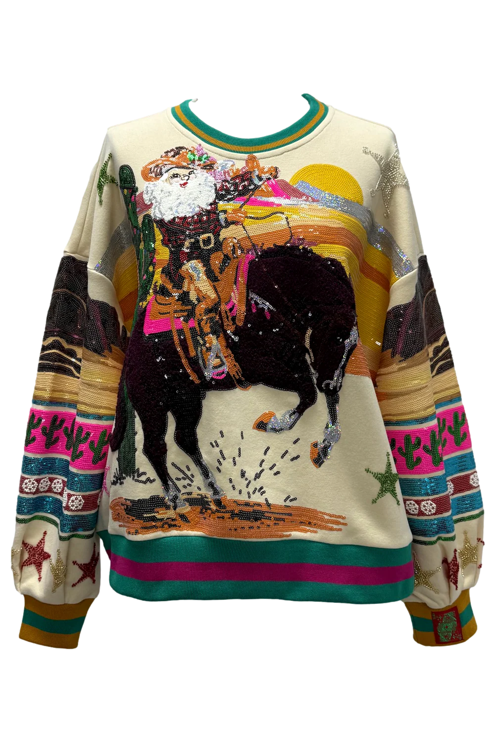Queen Of Sparkles Vintage Cowboy Santa Christmas Sweatshirt