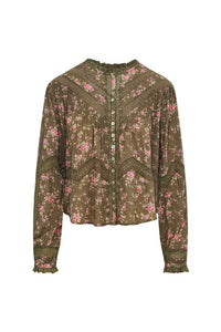 Loveshackfancy Ravelle Floral Button Down Top | Bancha Green