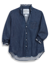 Load image into Gallery viewer, Frank &amp; Eileen | Eileen Ruffle Ruffle Collar Button-Up Shirt Vintage Dark Indigo Wash