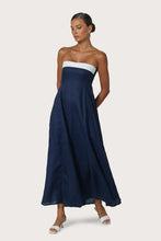 Load image into Gallery viewer, PREORDER Lusana Alora Strapless Linen Maxi Dress | Navy