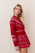 Load image into Gallery viewer, Loveshackfancy Shantae Wool Fair Isle Cardigan | Red Velvet Truffle