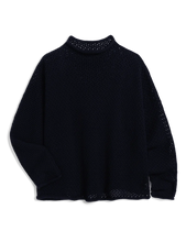 Load image into Gallery viewer, Frank &amp; Eileen Monterey Pointelle Rolled Funnel Neck Sweater | Marine Navy