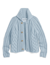 Load image into Gallery viewer, Frank &amp; Eileen Mini Cotswolds Cropped Cable Knit Cardigan | Ice Blue