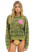 Load image into Gallery viewer, Aviator Nation HEART PRINT RELAXED CREW SWEATSHIRT | CAMO &amp; NEON PINK