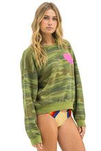 Load image into Gallery viewer, Aviator Nation HEART PRINT RELAXED CREW SWEATSHIRT | CAMO &amp; NEON PINK
