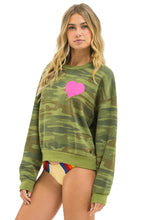Load image into Gallery viewer, Aviator Nation HEART PRINT RELAXED CREW SWEATSHIRT | CAMO &amp; NEON PINK