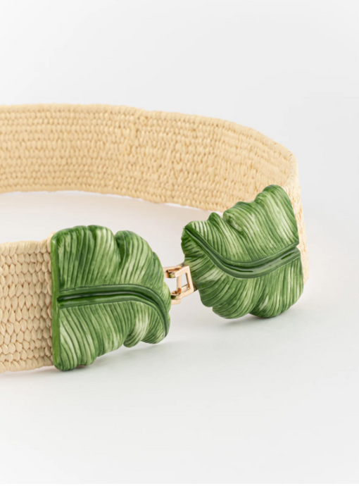 Nach France Painted Porcelain Palm Raffia Belt