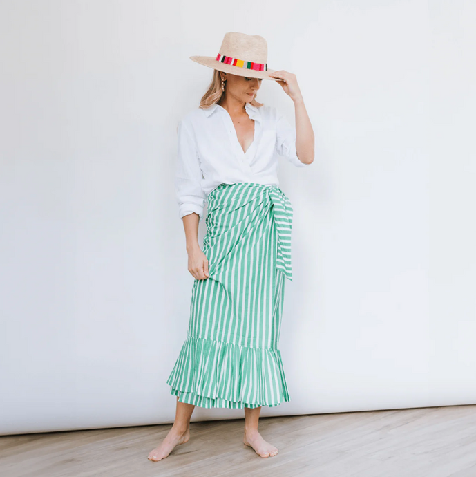 Sunshine Tienda Green & White Stripe Vienna Sarong