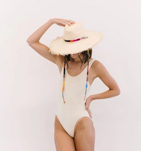 Sunshine Tienda Rosita Wide Brimmed Palm Fringe Hat