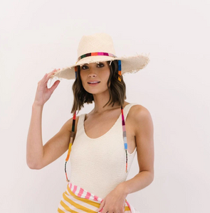 Sunshine Tienda Rosita Wide Brimmed Palm Fringe Hat