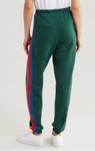 Load image into Gallery viewer, Aviator Nation 5 Stripe Sweatpants | Forest, Purple, &amp; Orange