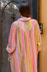 Golden Moroccan Sun Dress | Neon Pink & Lurex