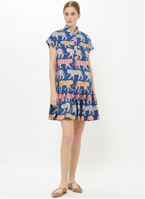 Oliphant Cap Sleeve Mini Dress | Raj Tiger Navy