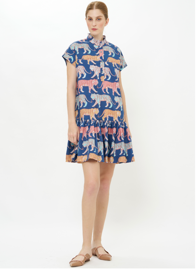 Oliphant Cap Sleeve Mini Dress | Raj Tiger Navy