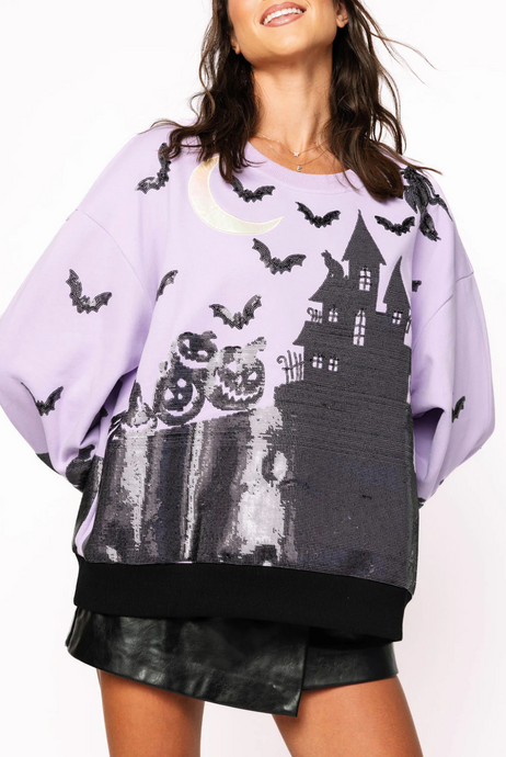 Queen Of Sparkles Halloween Haunted House Sweatshirt | Purple