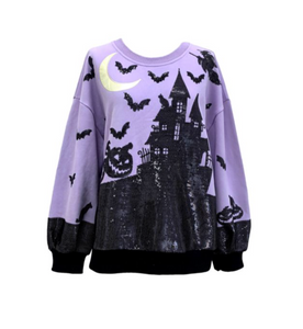 Queen Of Sparkles Halloween Haunted House Sweatshirt | Purple