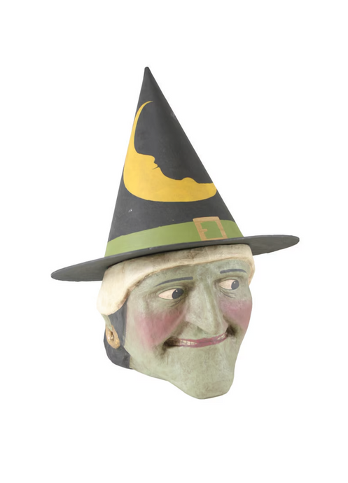 Green Witch Halloween Candy Paper Mache Bucket
