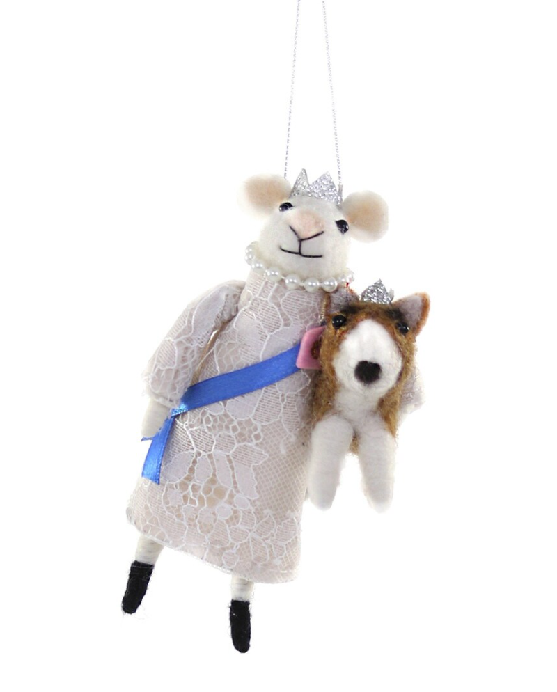 Queen Of England Felt Mouse Christmas Ornament With Royal Corgi