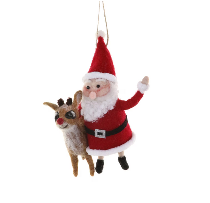 Santa & Rudolph Felt Christmas Ornament
