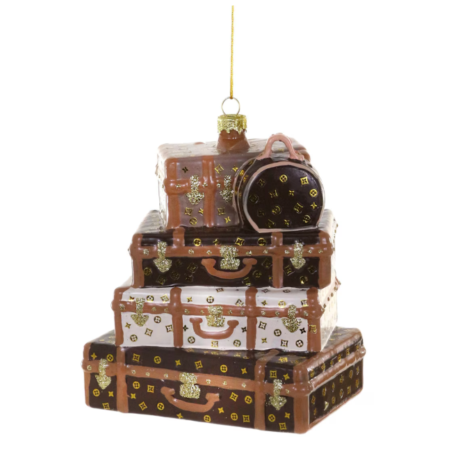 Stacked LV Trunks & Luggage Christmas Ornament