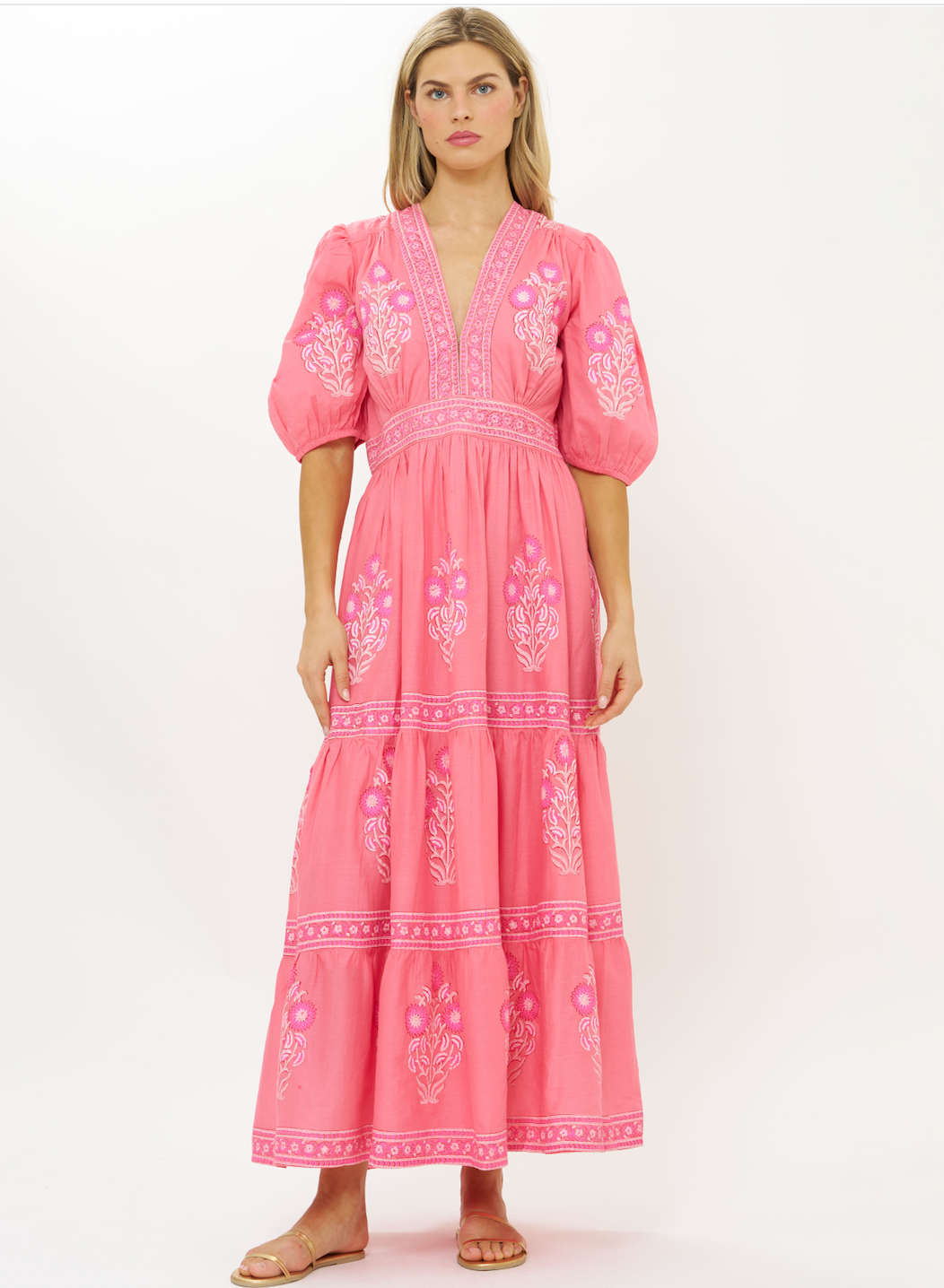 オダカODAKHA specter puff sleeve P/O FINAL SALE Oliphant V-Neck Puff Maxi | Raton Pink – Cat & Kate
