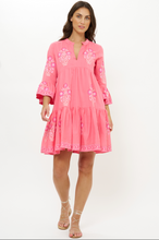 Load image into Gallery viewer, Oliphant Bell Sleeved Tiered Mini Dress | Raton Pink