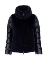 Load image into Gallery viewer, Herno Faux Fur &amp; Down Short Coat | Navy Blue