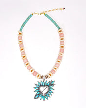 Load image into Gallery viewer, Gather Goods Needlepoint Heart Turquoise Necklace