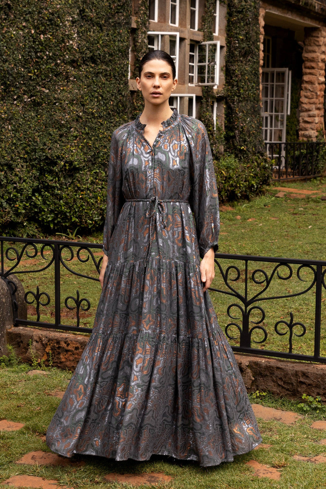 Oliphant Cuff Sleeve Tie Waist Maxi | Kenzo Charcoal